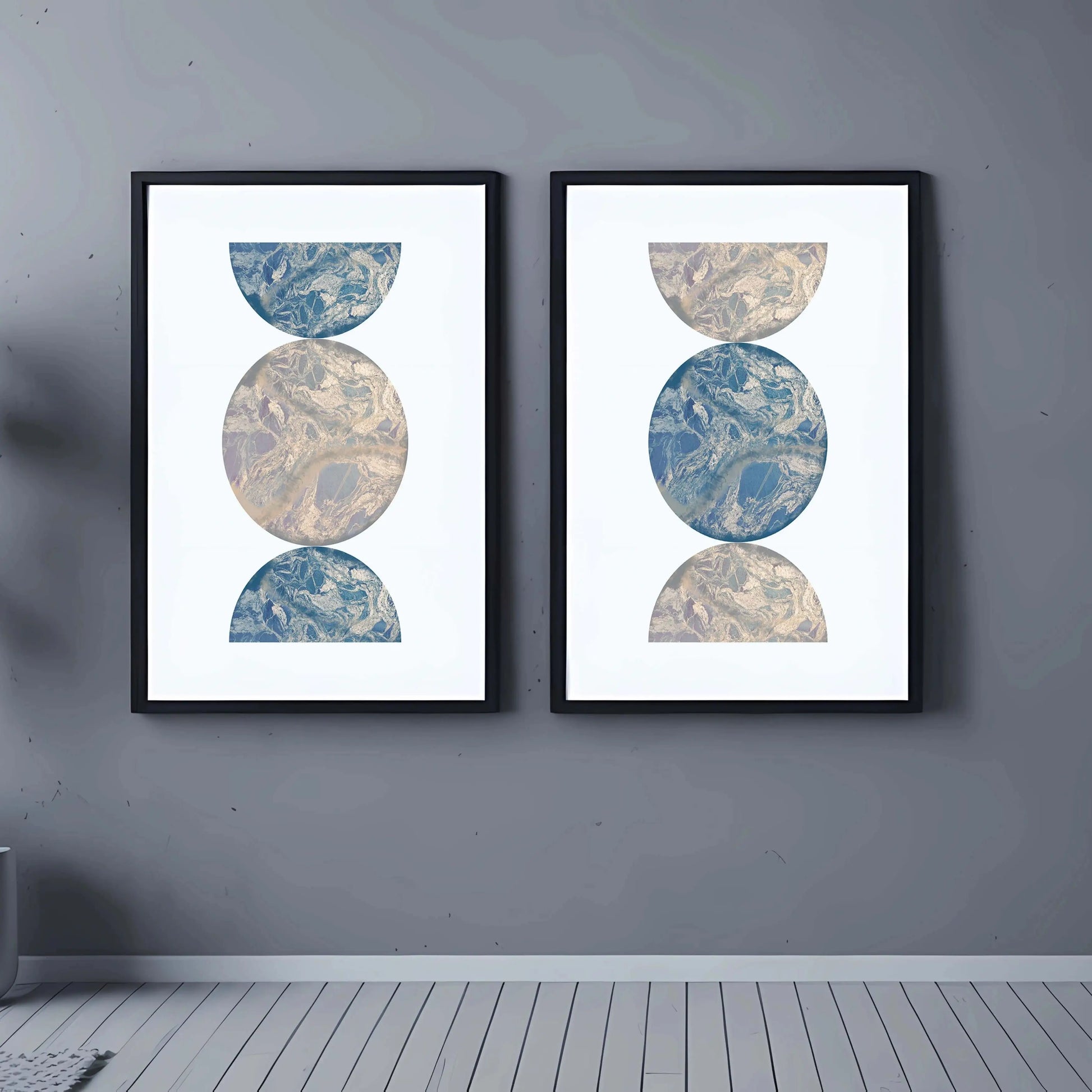 Abstract Wall Art Blue Beige Geometric Half Circle Canvas Painting Nordic Style Poster Prints for Bedroom Living Room Wall Decor Peaceful Pleasures Health and Wellness