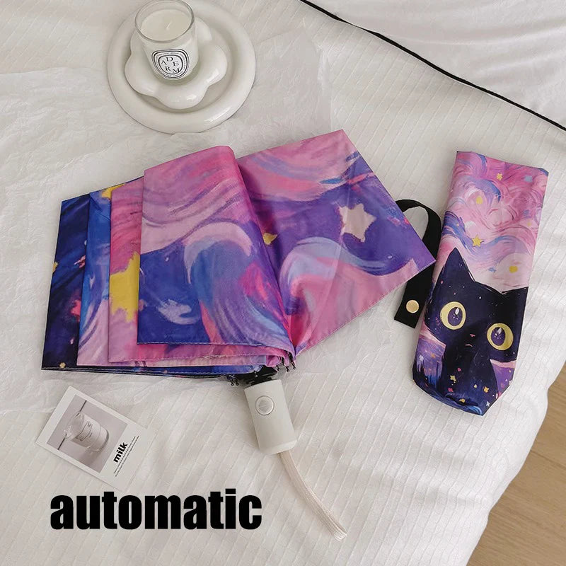 Cat Cartoon Auto Folding Umbrella – Sun & Rain Protection