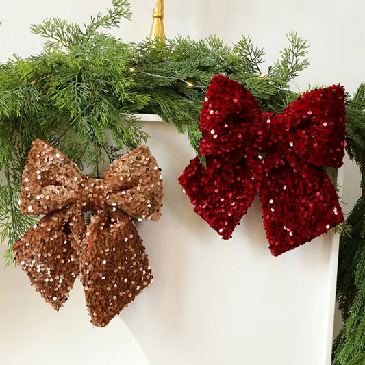 25cm Glitter Christmas Bow Decoration | Xmas Tree Pendant Christmas Bow Decoration Oasis Select