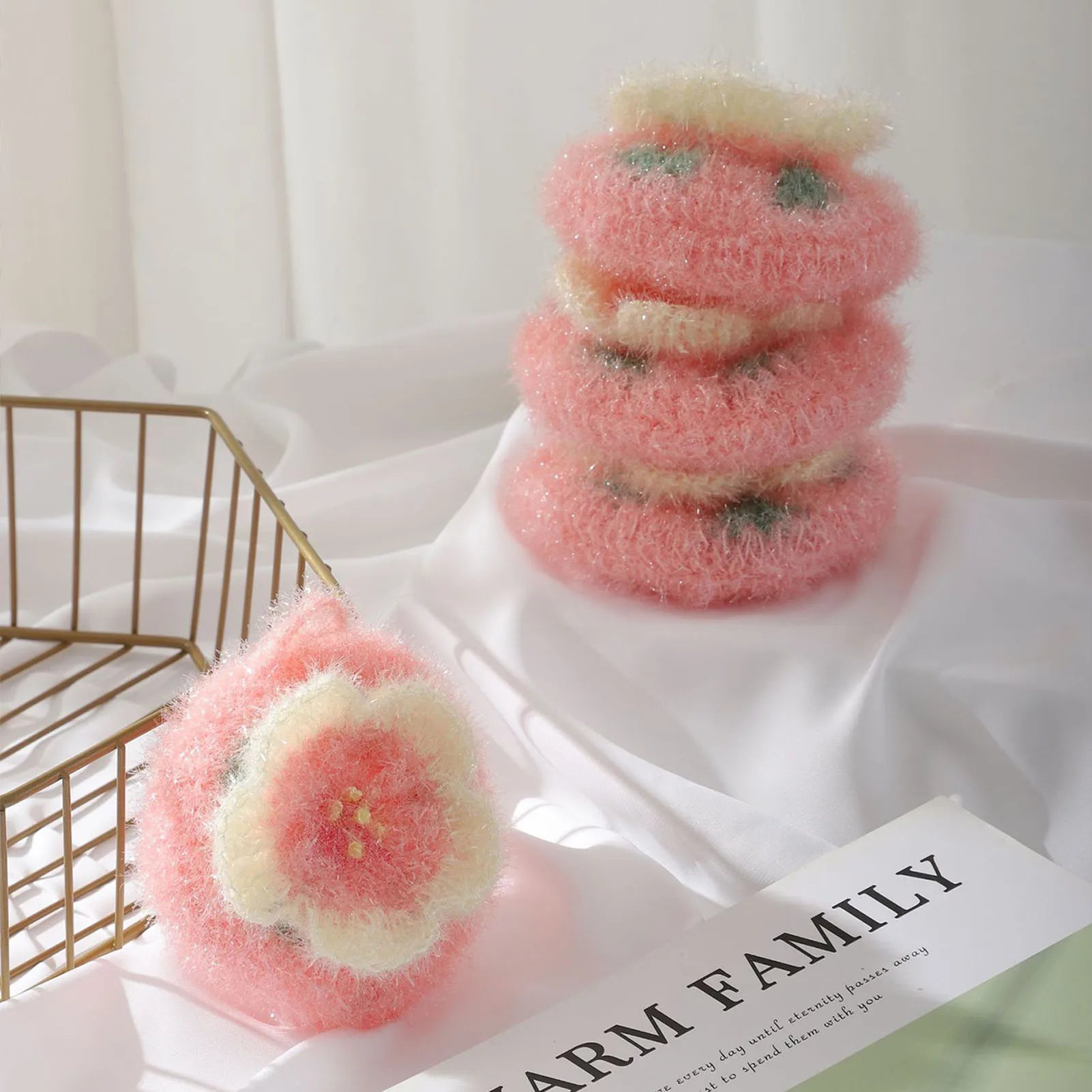 Cherry Blossom Dishcloth Flower-shaped Dish Towels Kitchen Cleaning Tools Hand-crocheted Dishcloth Reusable Acrylic Dish Cloths Peaceful Pleasures Health and Wellness