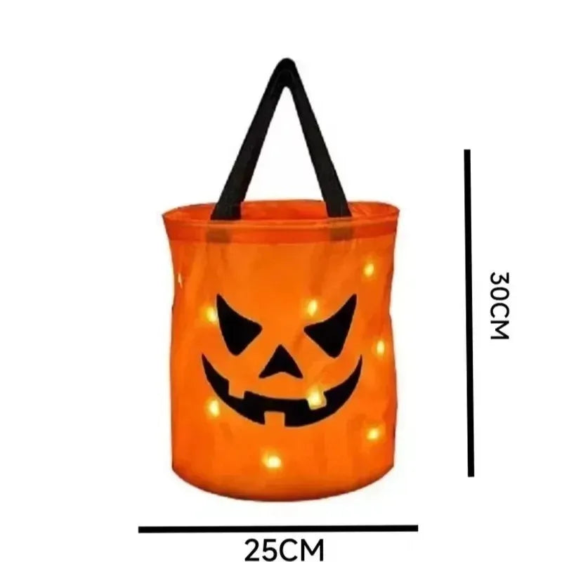 LED Light-Up Halloween Pumpkin Candy Bucket Tote Bag for Kids