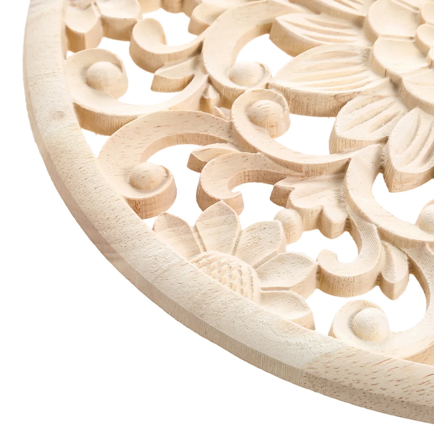 Floral Wood Carved Applique – Unfinished Wall & Furniture Decor