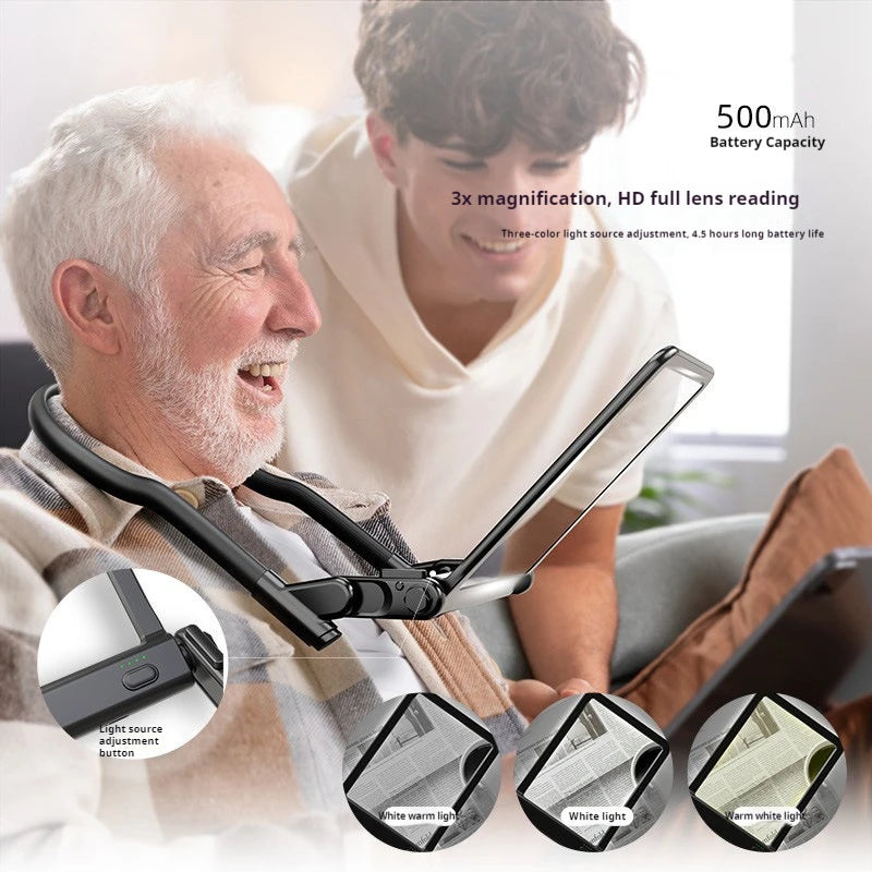 High Definition Magnifier Led Reading Magnifying Glass with Light, Multifunctional Hanging Neck, Handheld Desktop Charging Peaceful Pleasures Health and Wellness