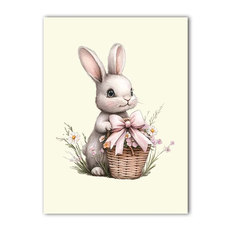 Custom Name Nursery Canvas Art | Bunny Floral Kids Wall Decor Nursery Canvas Print Peaceful Pleasures Health and Wellness 01 20x25cm No Frame China Mainland