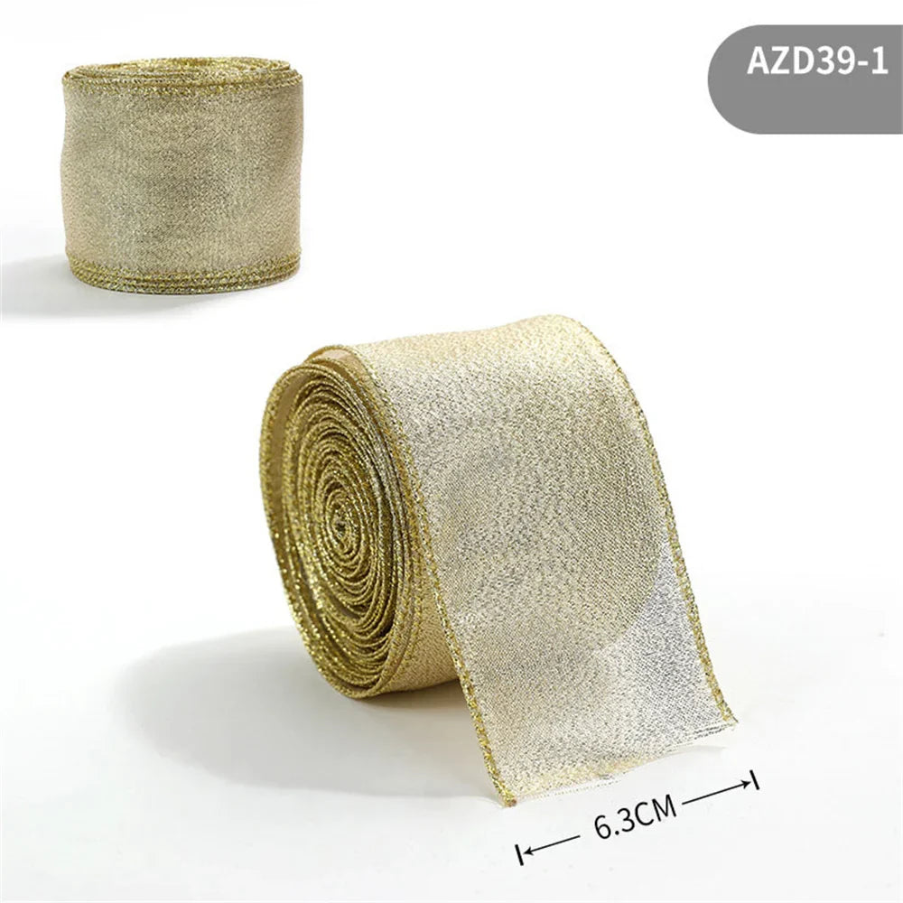 2m Glitter Christmas Ribbon Gold Silver Champagne | Xmas Bow