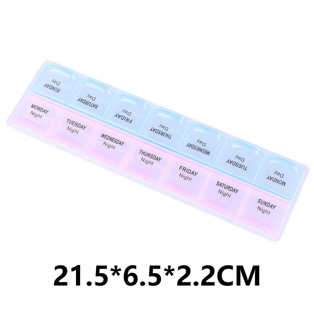 JUSTLANG Weekly 14 Grids 7 Days Pill Box Portable Travel Cases Organizer Pill Container Storage Tablets Vitamin Medicine Peaceful Pleasures Health and Wellness Long