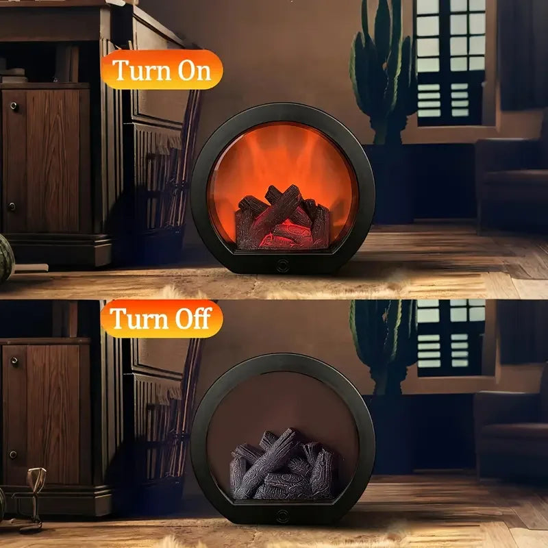LED Fireplace Lamp Realistic Flame | Battery & USB Tabletop Decor