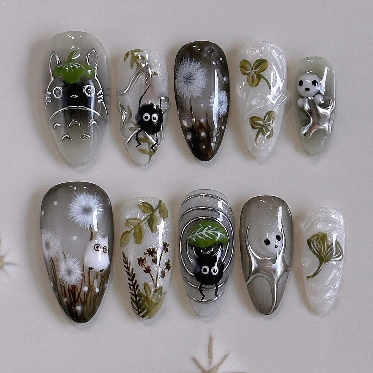 24pcs Gradient Black Cat's Eye Press On Nails | Almond Glossy