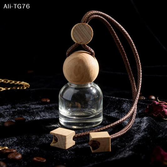 Refillable Glass Car Air Freshener Pendant | Wood Cap Diffuser Car Oil Diffuser Peaceful Pleasures Health and Wellness
