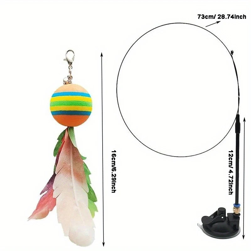 Interactive Cat Toys Kit Feather Toys with 1 Wands, 1 Suction Cups, Replacement Feather Heads for Indoor & Outdoor Play Peaceful Pleasures Health and Wellness