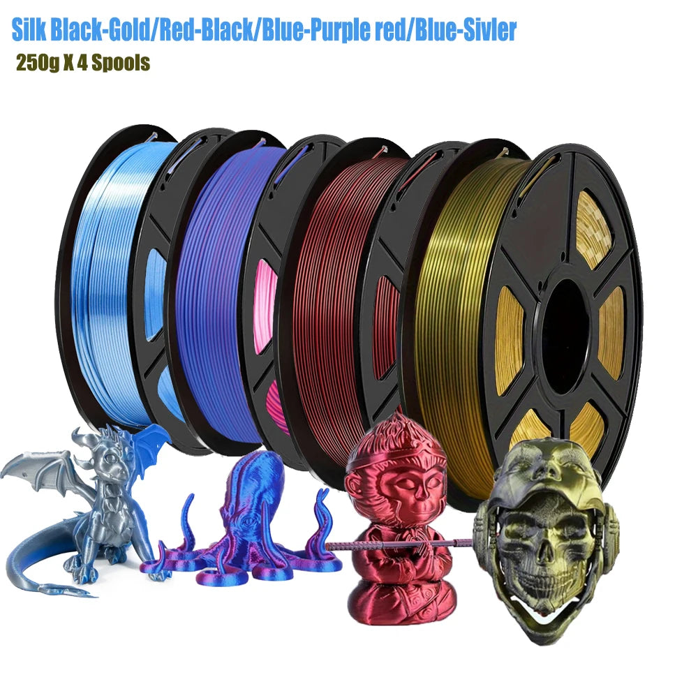 Dual Color Silk PLA Filament 1.75mm – 4 Spools 250g | DINGSUN
