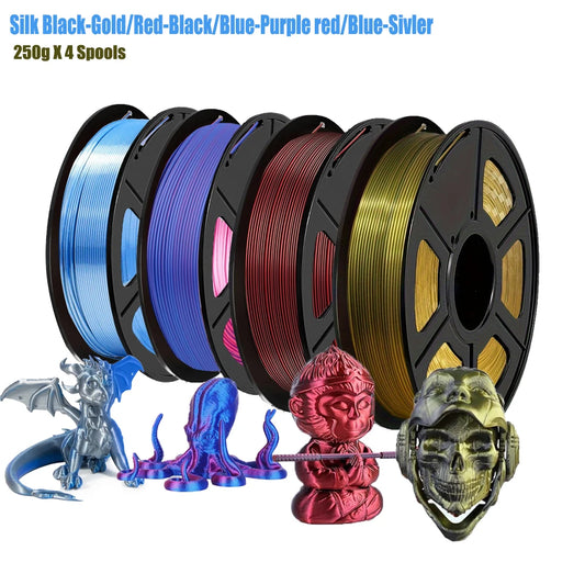 Dual Color Silk PLA Filament 1.75mm – 4 Spools 250g | DINGSUN 3D Printer Filament Peaceful Pleasures Health and Wellness NEW ZUHE