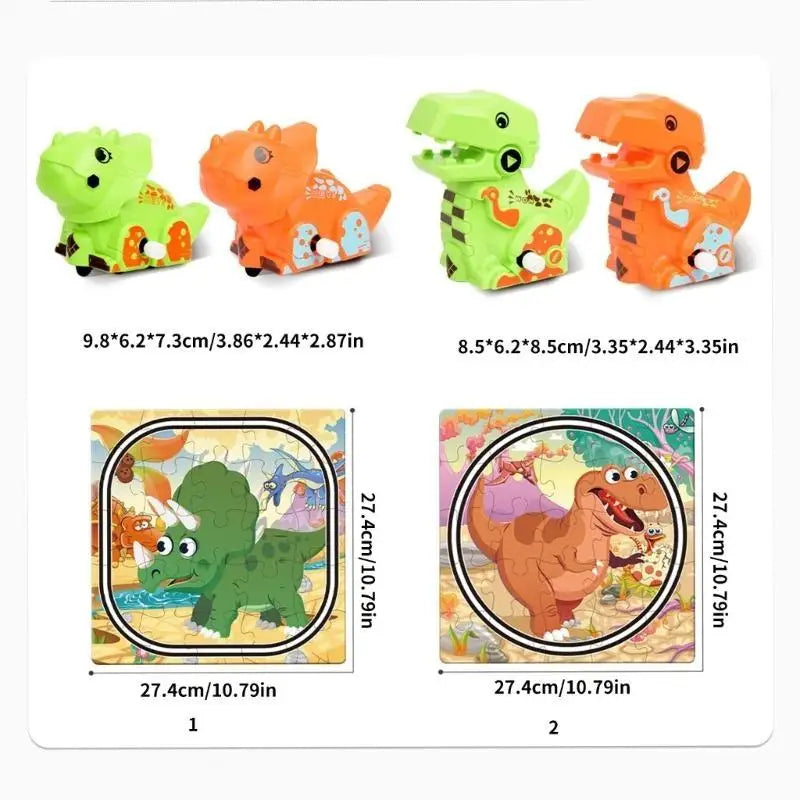 Dinosaur Puzzle & Windup Track Play Set for Kids | Toy Gift