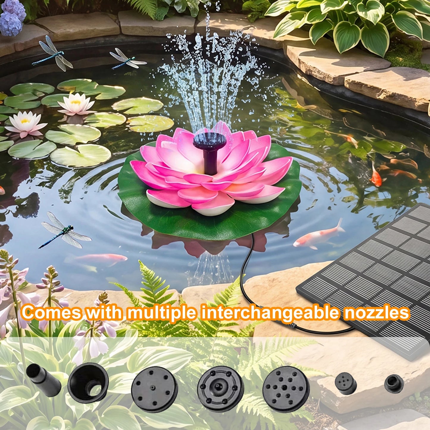 Lotus Solar Bird Bath Fountains with 6 Nozzles Solar Fountain Water Pump Easy Install for Garden Pond Pool Fish Tank and Outdoor Peaceful Pleasures Health and Wellness