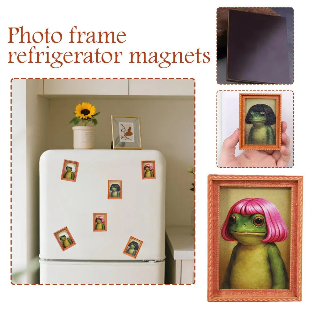 Funny Frog Wooden Fridge Magnet | Cute Retro Photo Frame Decor
