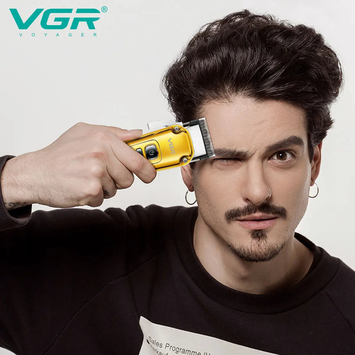 VGR 006 electric hair clipper metal retro men's electric push shear oil head carving LED intelligent digital hair trimming machi Peaceful Pleasures Health and Wellness