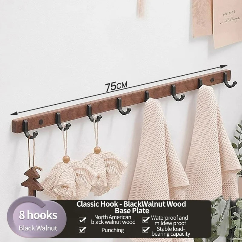 Wood & Aluminum Wall Hook – Towel & Clothes Hanger for Bathroom