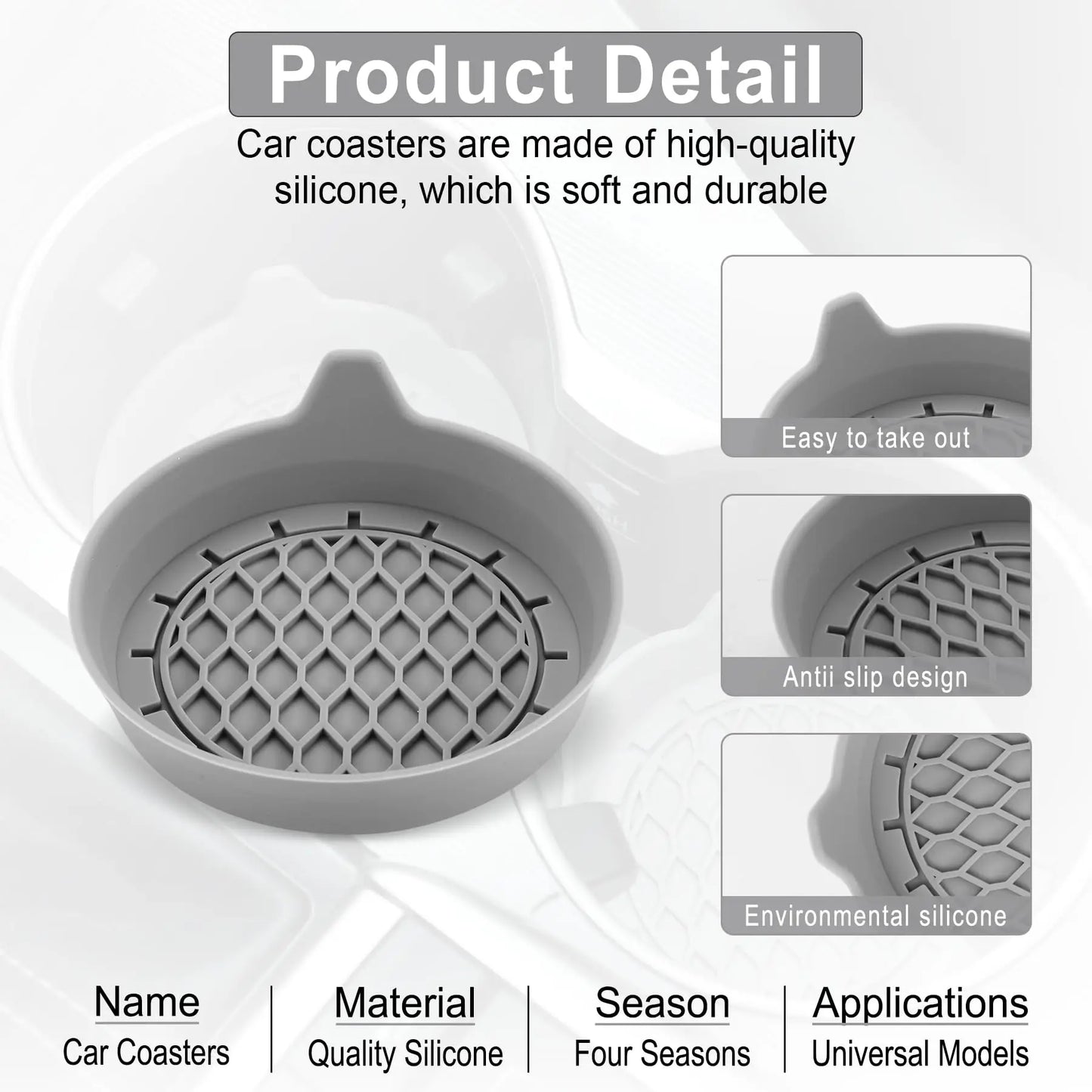 8cm Silicone Car Cup Holder Coaster – Anti-Slip Waterproof