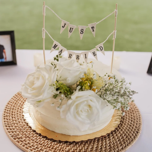 Rustic "Just Married" Wedding Cake Topper | Vintage Bunting Wedding Cake Topper Peaceful Pleasures Health and Wellness