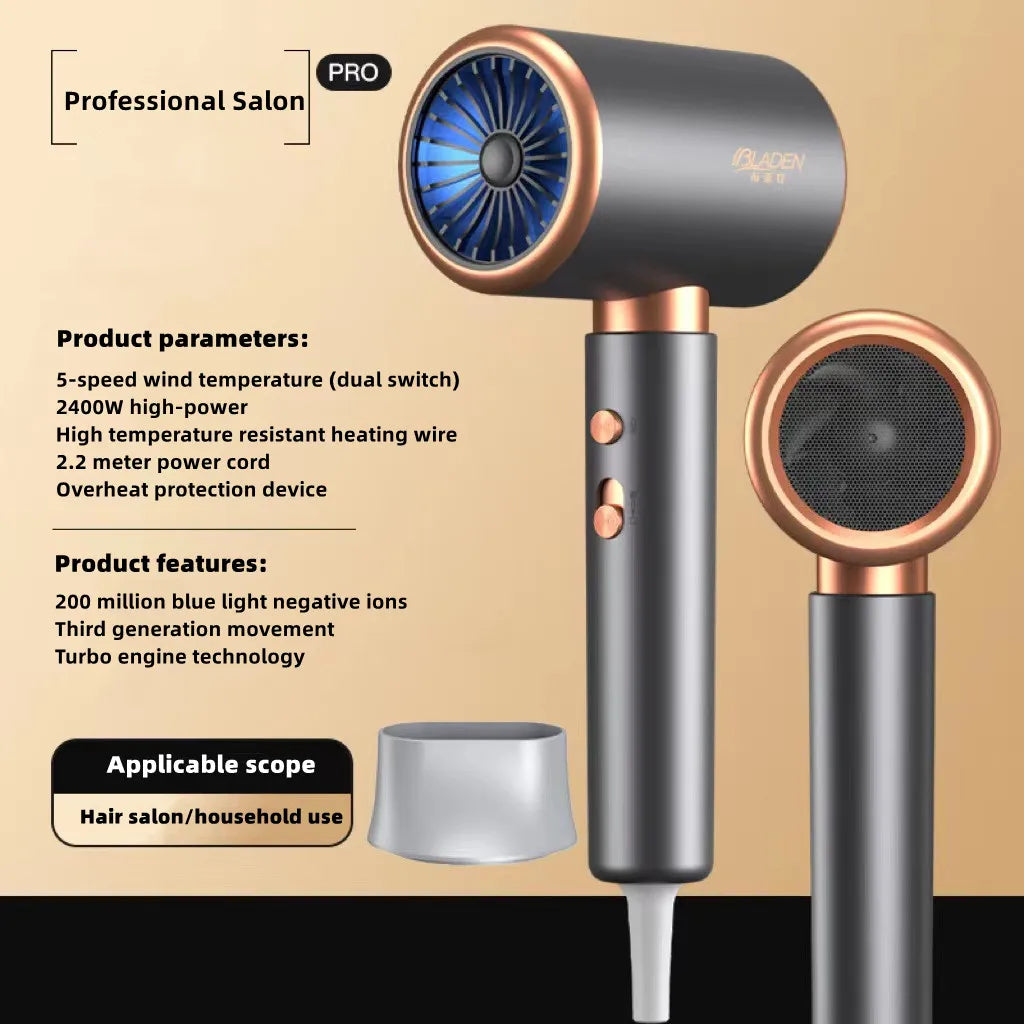 New Generation High-Speed Hair Dryer 2400W High-Power Blue Light Negative Ion Ultra Silent Recommended For Home Hair Salons Peaceful Pleasures Health and Wellness H US