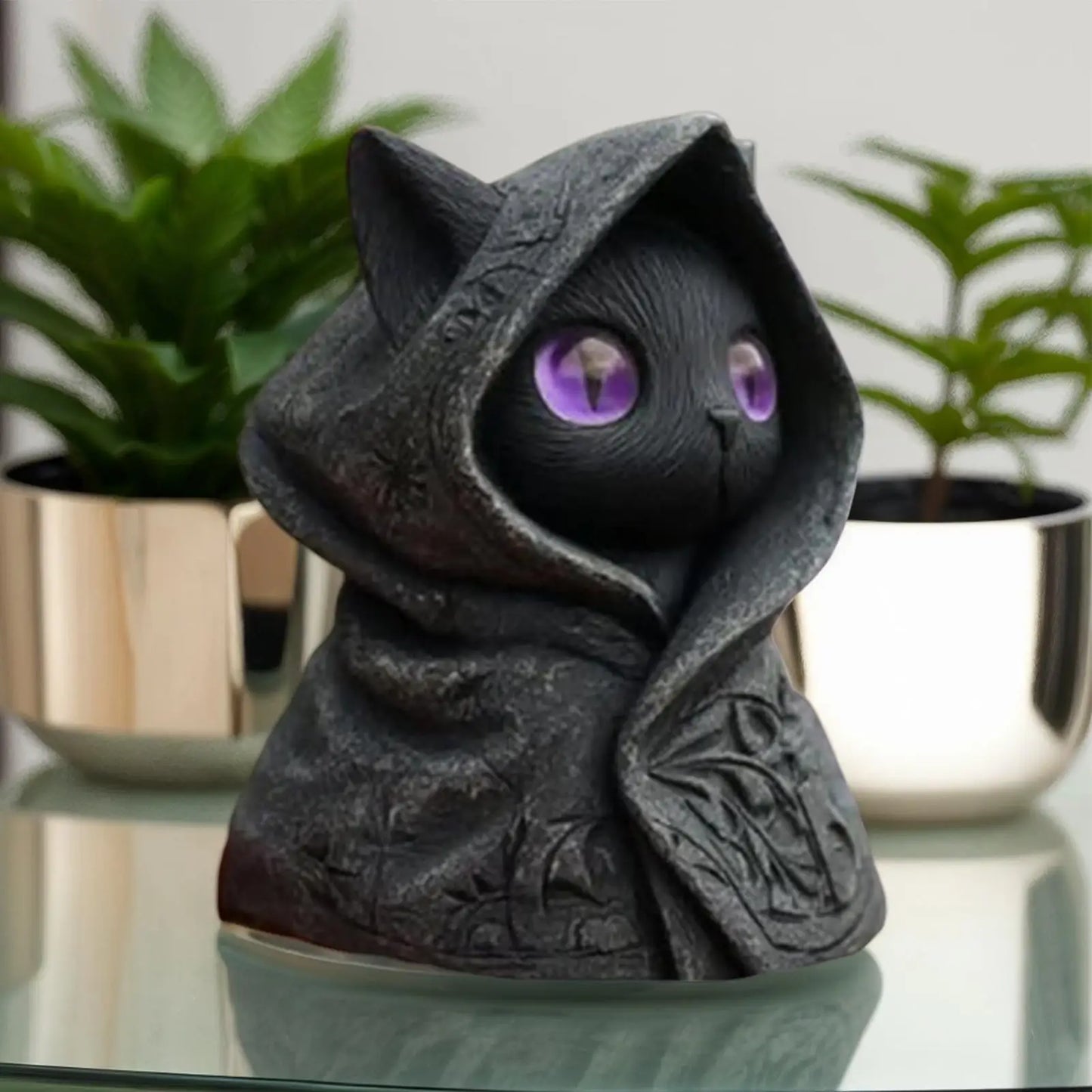Gothic Hooded Cat Statue | Resin Halloween Figurine Decor