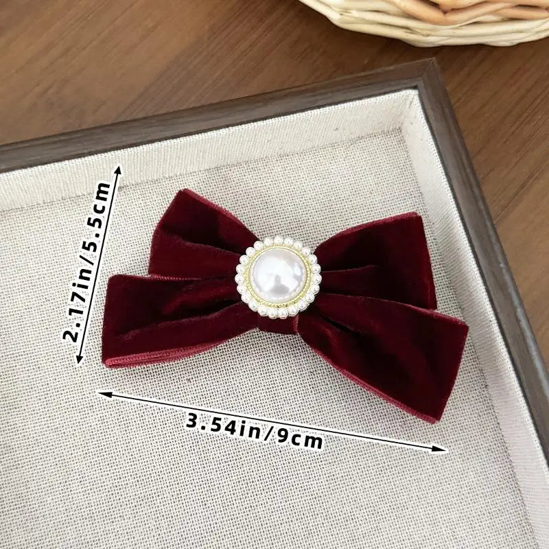 Retro Pearl Velvet Bow Hair Clip – Elegant Women's Hairpin