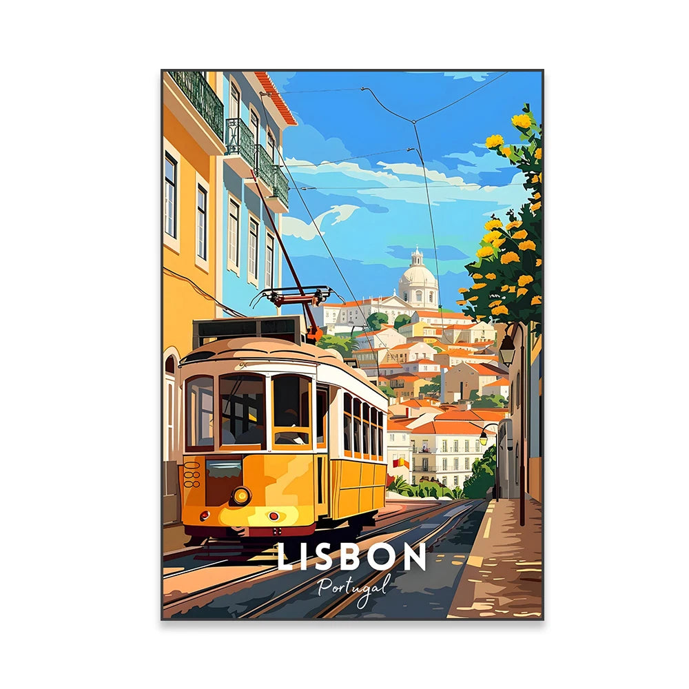Elétricos de Lisboa Canvas Wall Art Vibrant Nature Landscape & Cityscape Poster, Modern Home Decor for Living Room Peaceful Pleasures Health and Wellness TP7142 50x70cm Unframed