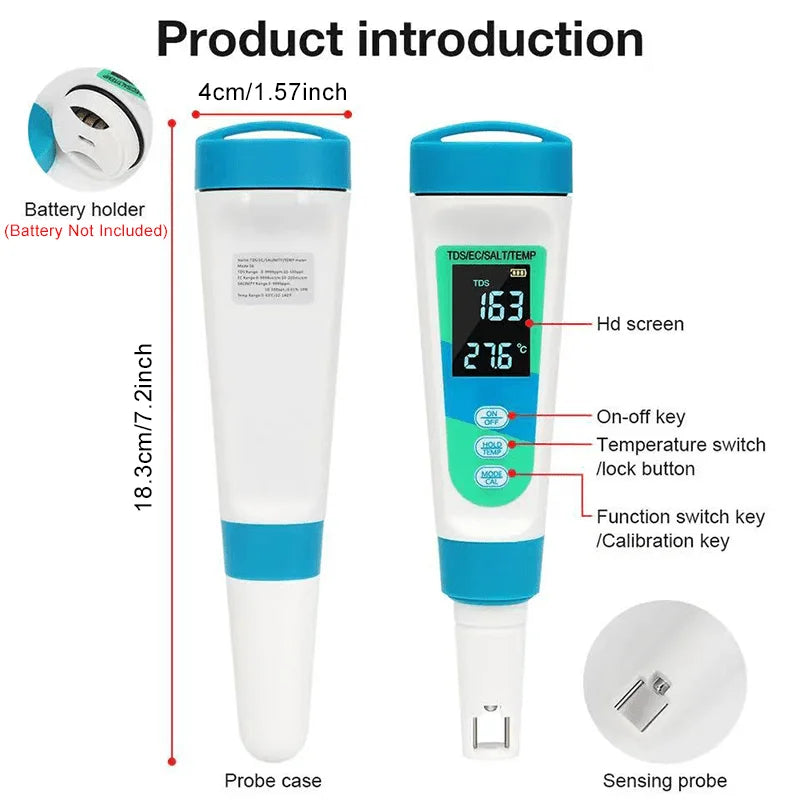 Pocket-Sized Water Tester - 4-in-1 for TDS EC Salinity Temp, Portable Water Quality Analyzer for Home, Pool, and Aquarium Peaceful Pleasures Health and Wellness