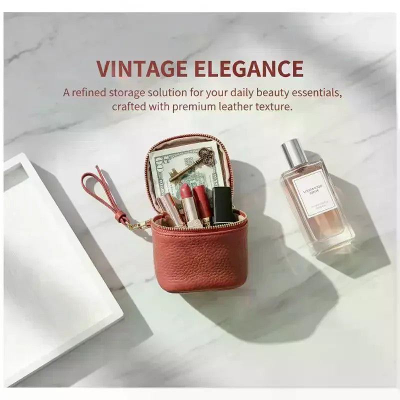Vintage PU Leather Cosmetic Bag – Zipper Travel Makeup Pouch