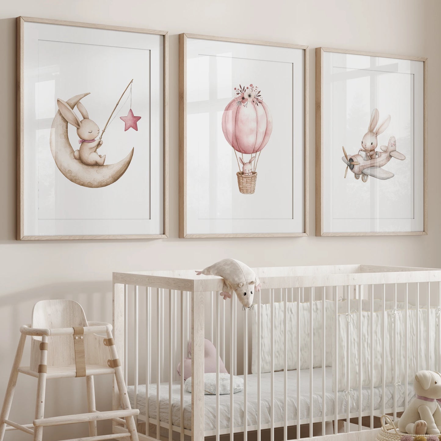 3-Piece Rabbit Hot Air Balloon Canvas Wall Art Print Set Canvas Wall Art Set Peaceful Pleasures Health and Wellness