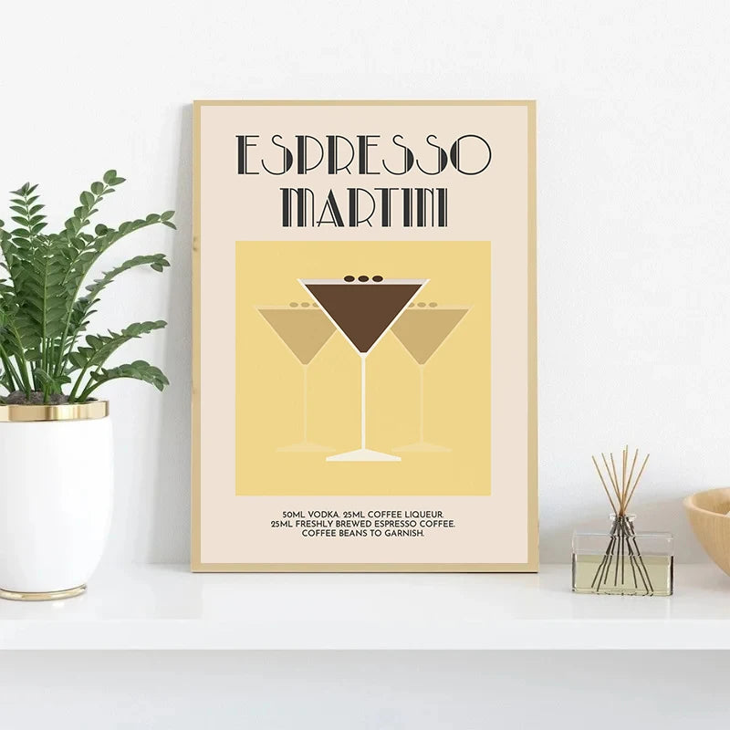 Retro Cocktail Alcohol Drink Poster Aperol Spritz Espresso Martini Canvas Printing Wall Art Vintage Bar Recipe Kitchen Decor Peaceful Pleasures Health and Wellness