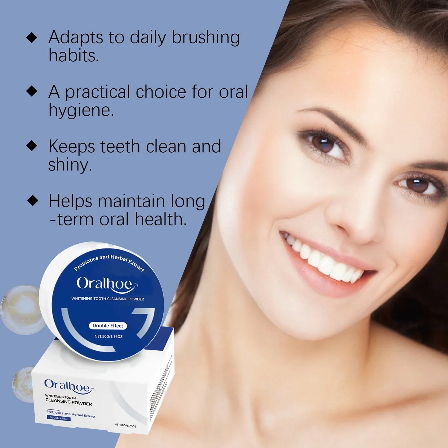 Oralhoe Probiotic Tooth Whitening Powder – 50g Natural Formula