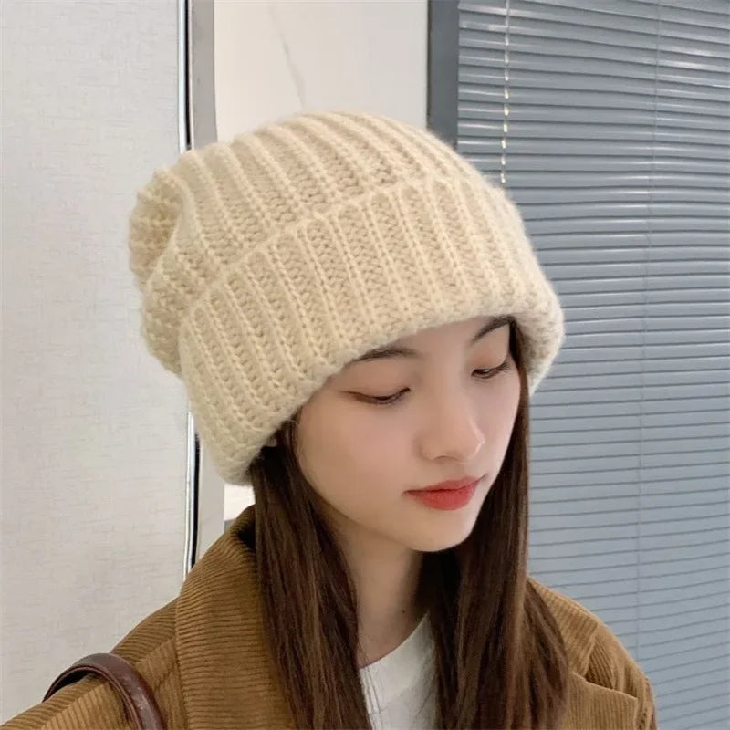 MOONBIFFY Unisex Winter Beanie Knit Wool Hat for Big Heads