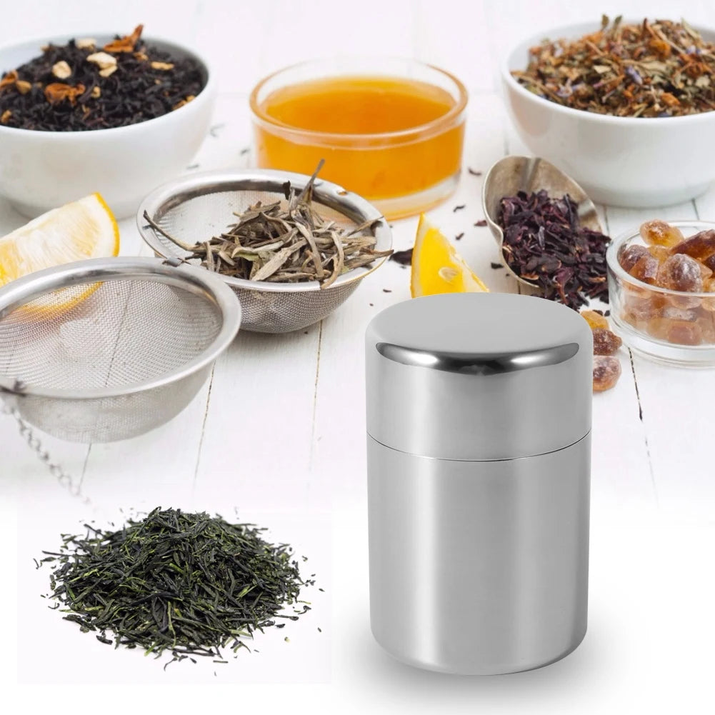 Loose Leaf Tea Tin Tea Canister Stainless Steel Tea Tins Canister Home Kitchen Canisters for Tea Coffee Sugar Storage Tea Can Peaceful Pleasures Health and Wellness