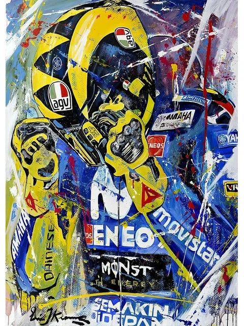 Valentino Rossi Watercolor Motorcycle Racer HD Canvas Print, Motorbike Racing Wall Art Poster for Home Decor Peaceful Pleasures Health and Wellness 11 50x70cm Unframed