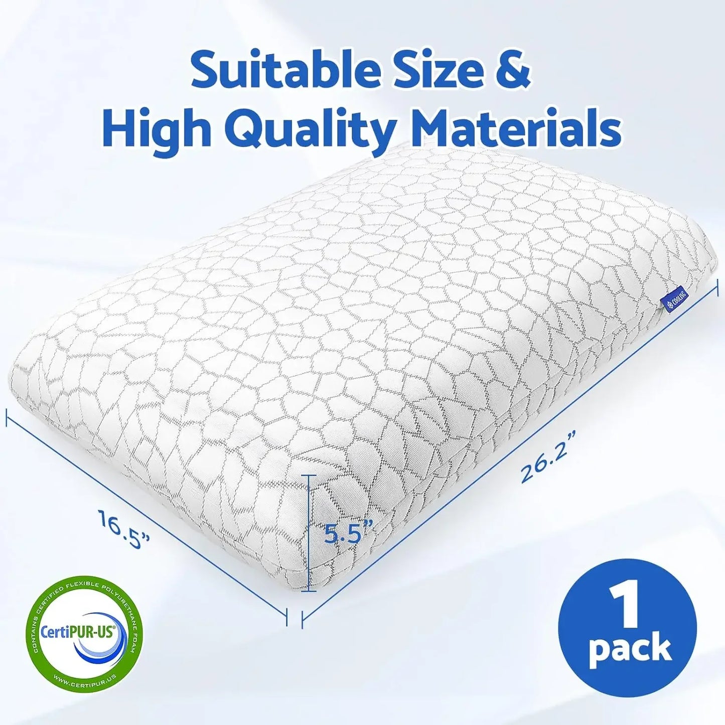 Memory Foam Pillow with Removable Washable Cover, Supports All Sleep Positions, Standard Size (1 Pack) Peaceful Pleasures Health and Wellness