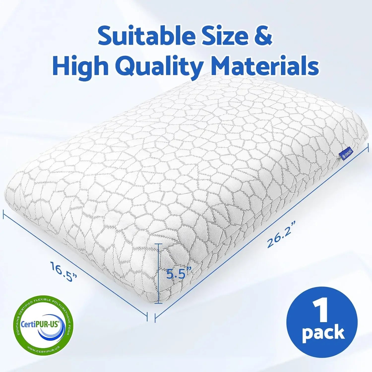 Memory Foam Pillow with Removable Washable Cover, Supports All Sleep Positions, Standard Size (1 Pack) Peaceful Pleasures Health and Wellness