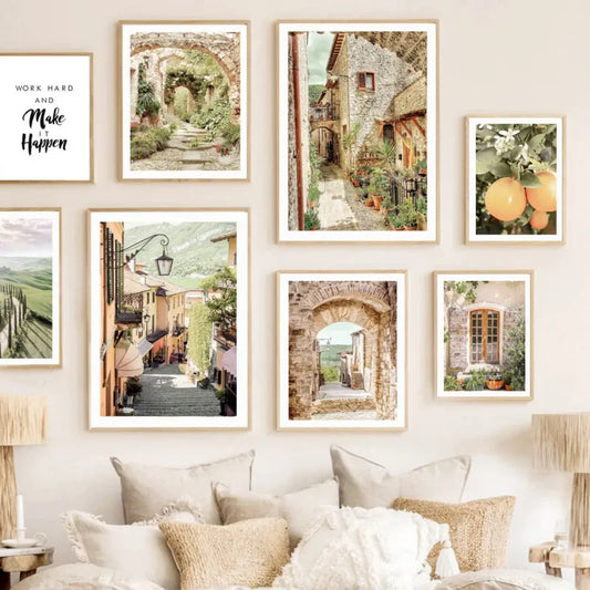 Italy Tuscany Canvas Wall Art | Mediterranean Town Print Poster Canvas Wall Art Print Peaceful Pleasures Health and Wellness