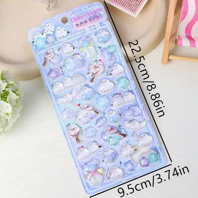 3D Puffy Bird Stickers – Cute Cartoon Decals for Scrapbooking