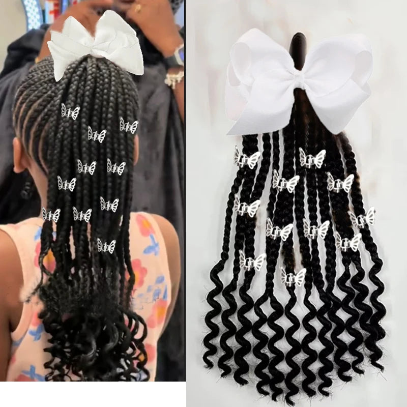 Kid Ponytail Braid Hair Extensions with Curly Ends - Elastic with Butter/ Dreadlock Hair Beads- Protective Hairstyle Detachable Peaceful Pleasures Health and Wellness