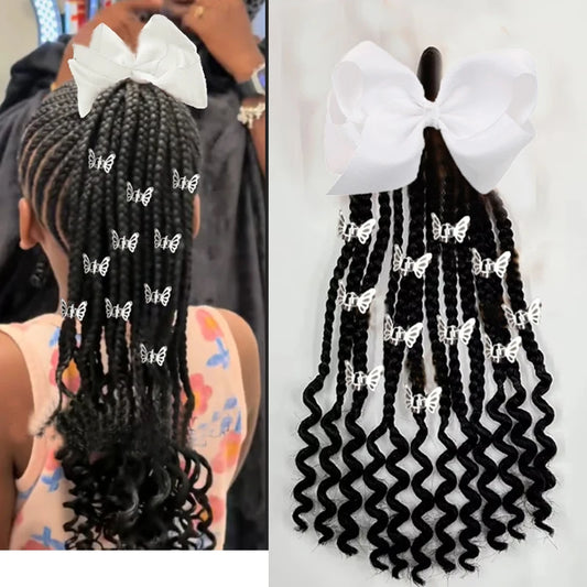 Kid Ponytail Braid Hair Extensions with Curly Ends - Elastic with Butter/ Dreadlock Hair Beads- Protective Hairstyle Detachable Peaceful Pleasures Health and Wellness