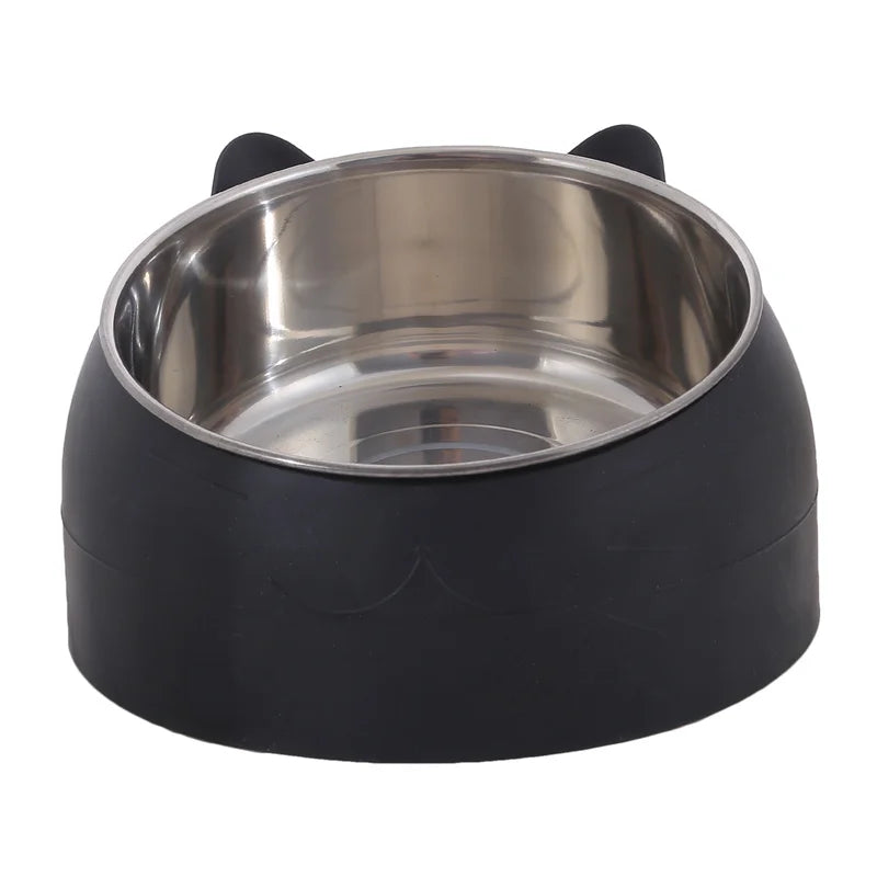 Cat Dog Bowl 15 Degrees Tilted Stainless Steel Cat Bowl Safeguard Neck Puppy Cats Feeder Non-slip Crashworthiness Pet Bowl Peaceful Pleasures Health and Wellness Black 400ml