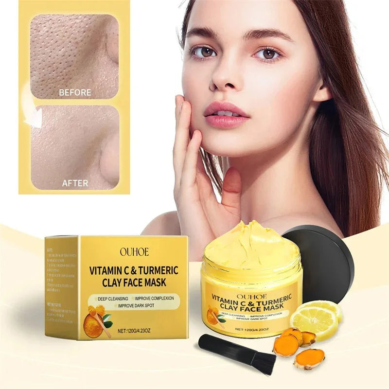 Vitamin C Turmeric Mud Mask Cleansing Shrinking Pores Moisturizer Brighten Deep Hydration Lightening Reduce Dullness Clay Mask Peaceful Pleasures Health and Wellness