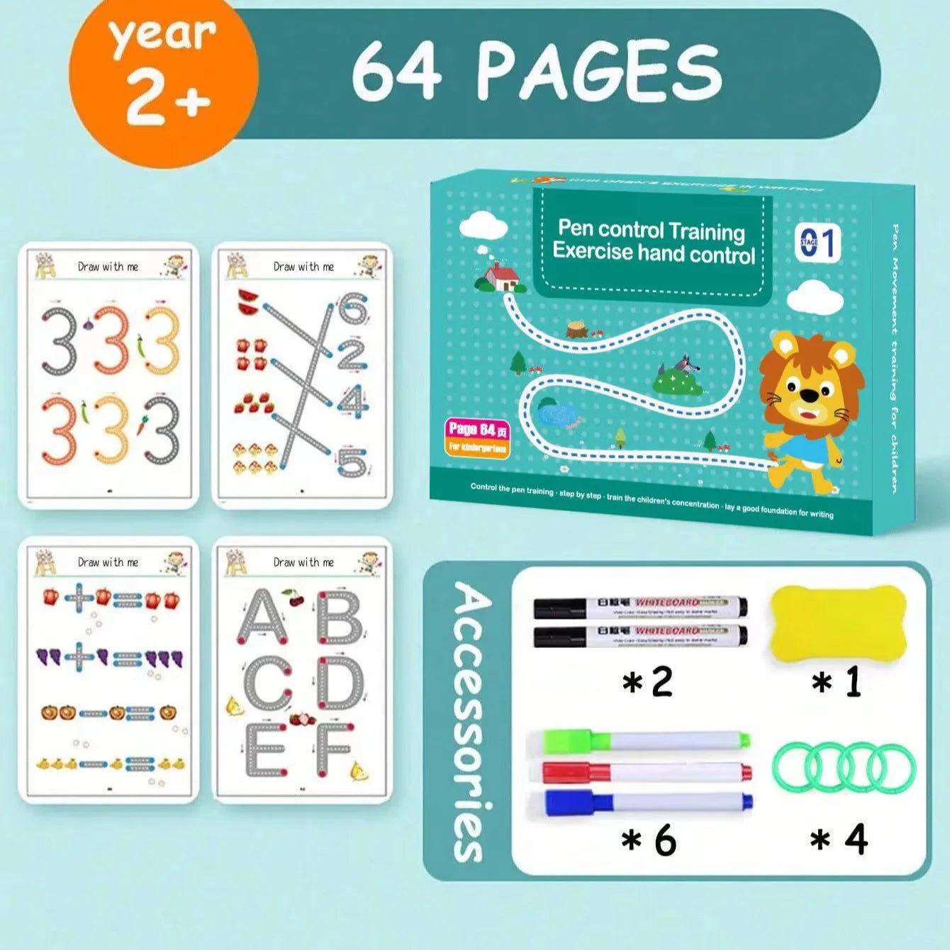 Children's Erasable Pen Eraser Handwriting Practice Book Reusable