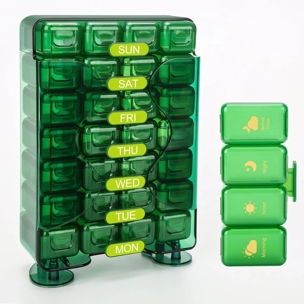 Weekly Pill Organizer 4 Times a Day Pill Organizer with Drawer Designed Large Pill Box Travel Pill Case 7 Day Medicine Case Box Peaceful Pleasures Health and Wellness