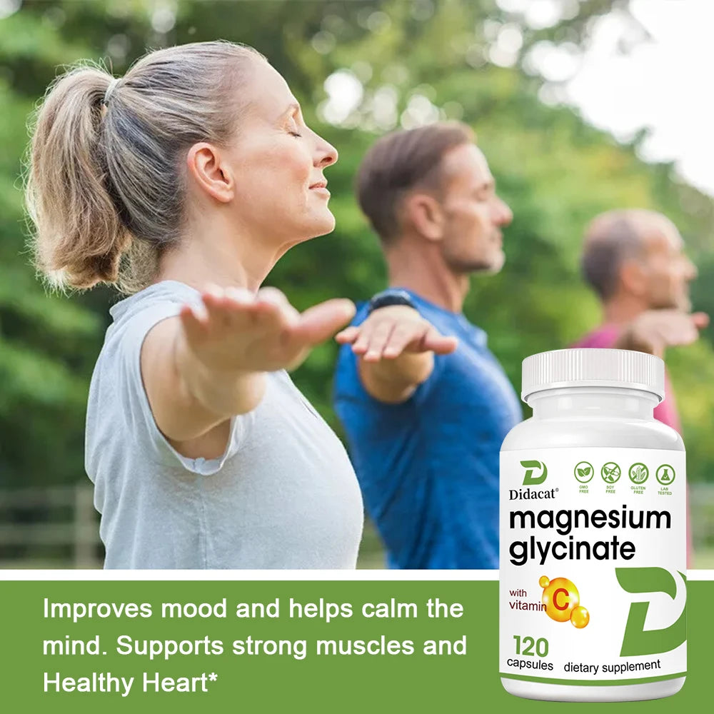 Magnesium Glycinate Capsules with Vitamin C, High Absorption, Supports Muscle Relaxation Nerve Bone & Heart Health, Antioxidant Peaceful Pleasures Health and Wellness