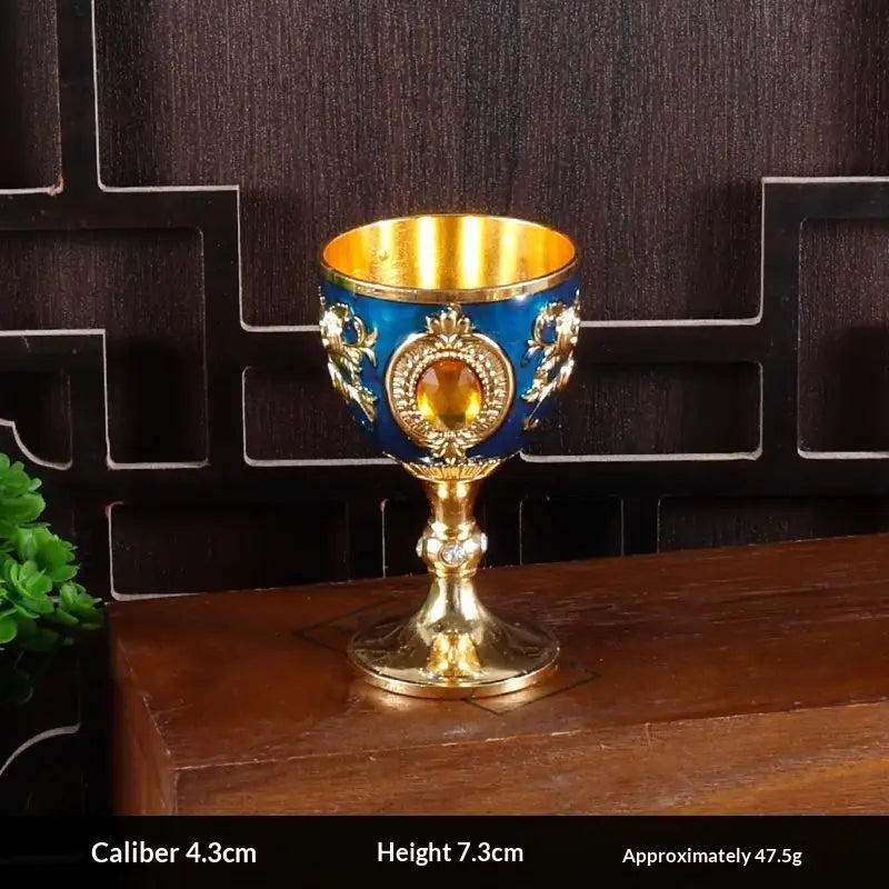 Vintage European Embossed Enamel Mini Goblet | Alloy Wine Cup