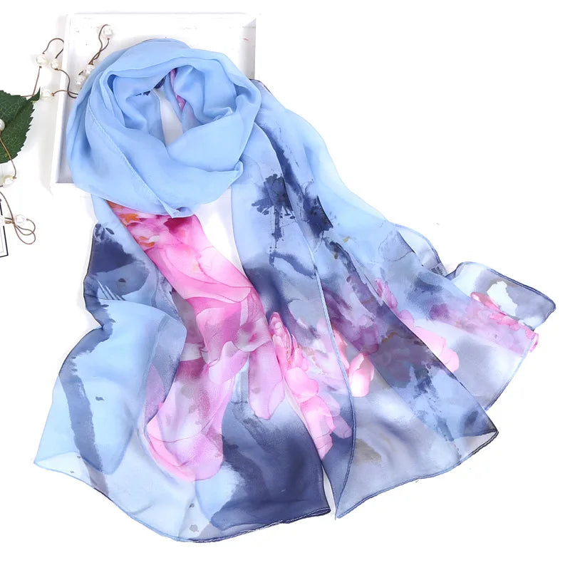 Women's Ink Lotus Chiffon Scarf – Lightweight Floral Print