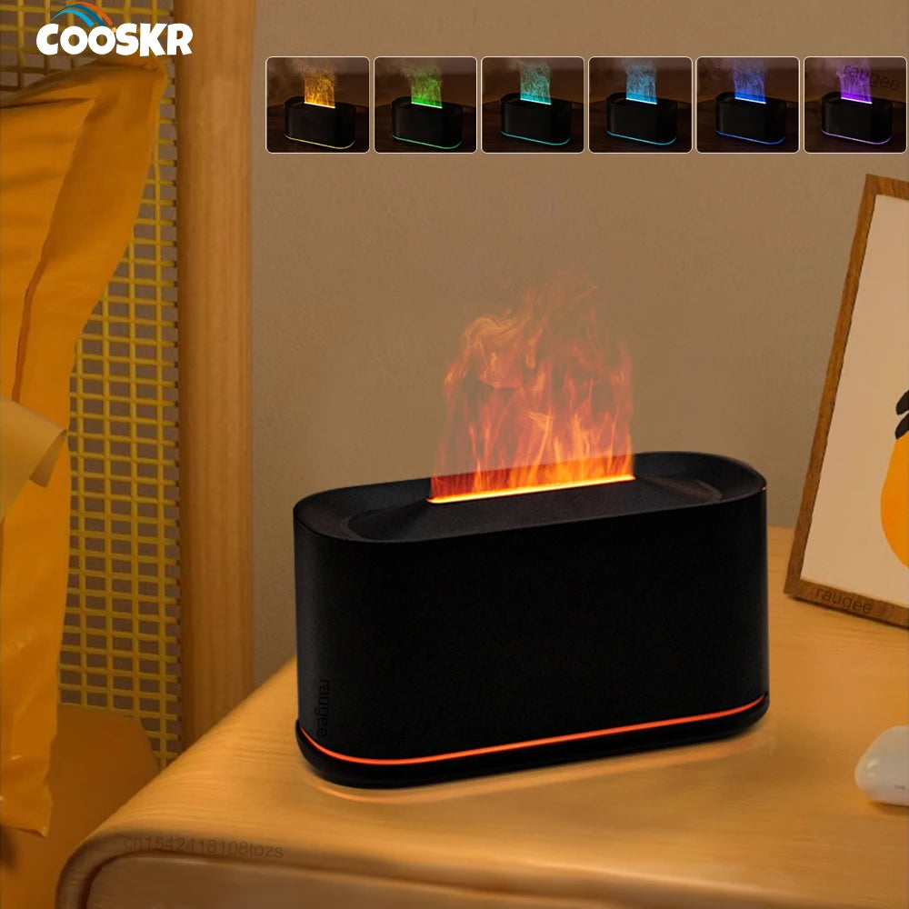 Air Aroma Humidifier USB Desktop Flame Humidifier for Home Mini Air Humidifier Fragrance Essential Oil Diffuser with Night Light Peaceful Pleasures Health and Wellness