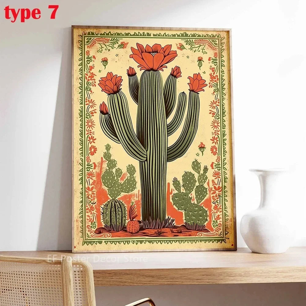 Classic Retro Mexican Cactus Poster Canvas Decoration Painting Flower Aesthetics Color Art Room Home Decoration Wall Art Peaceful Pleasures Health and Wellness 8 40x60cm